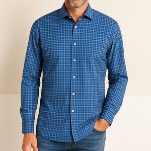 Scott Barber $165 Dress Shirt Mens Size Medium Plaid Button Up Blue